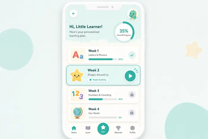 Ninio app personalized weekly learning plan screen