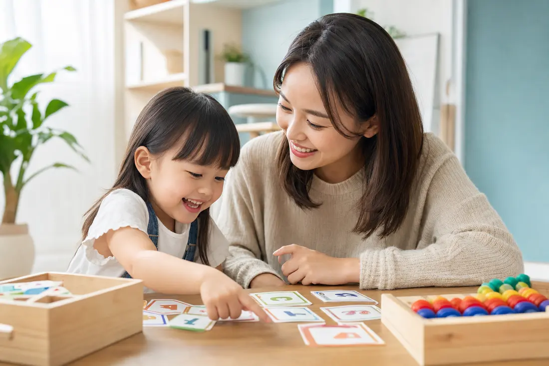 Happy parent and child learning together