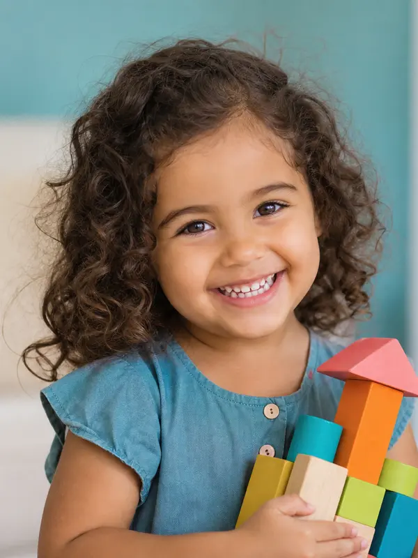 Confident young learner building blocks