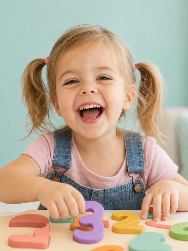 Toddler playing with number puzzle
