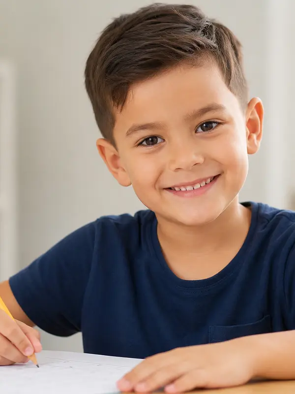 Boy proudly writing letters