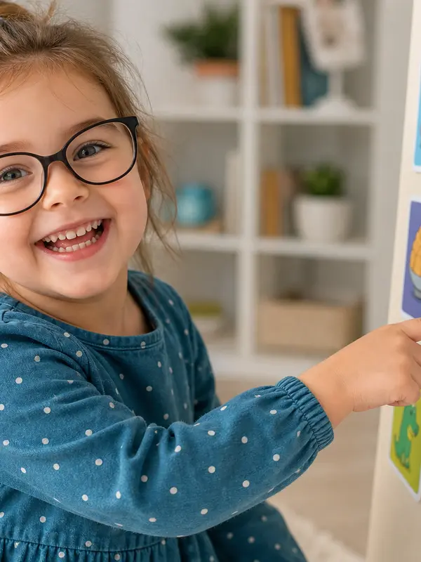 Girl excited about alphabet flashcards